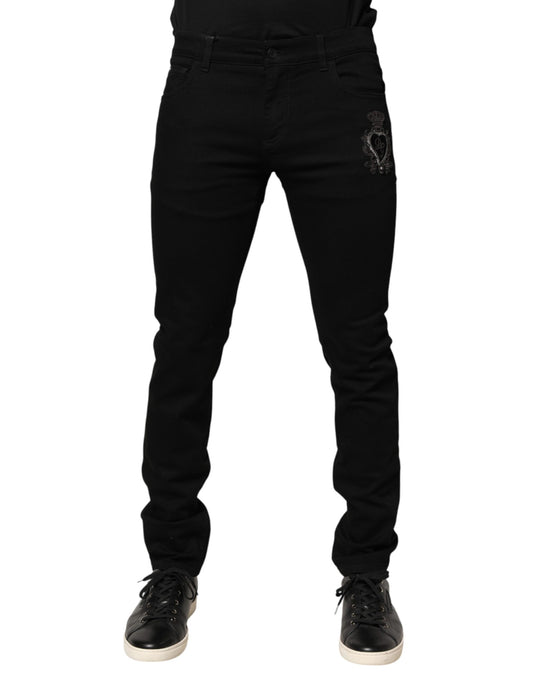 Dolce & Gabbana Black Sacred Heart Men Cotton Denim Jeans