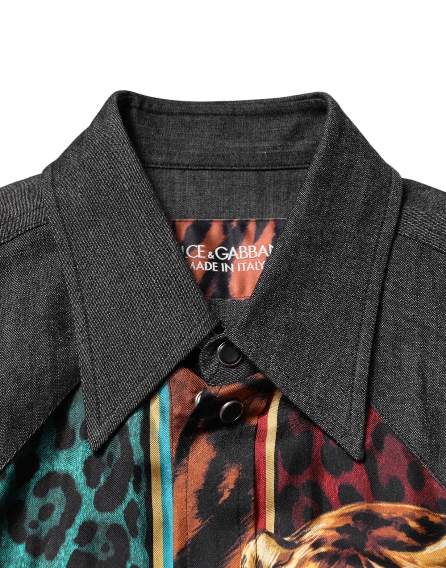 Dolce & Gabbana Multicolor Tiger Leopard Print Silk Men Shirt