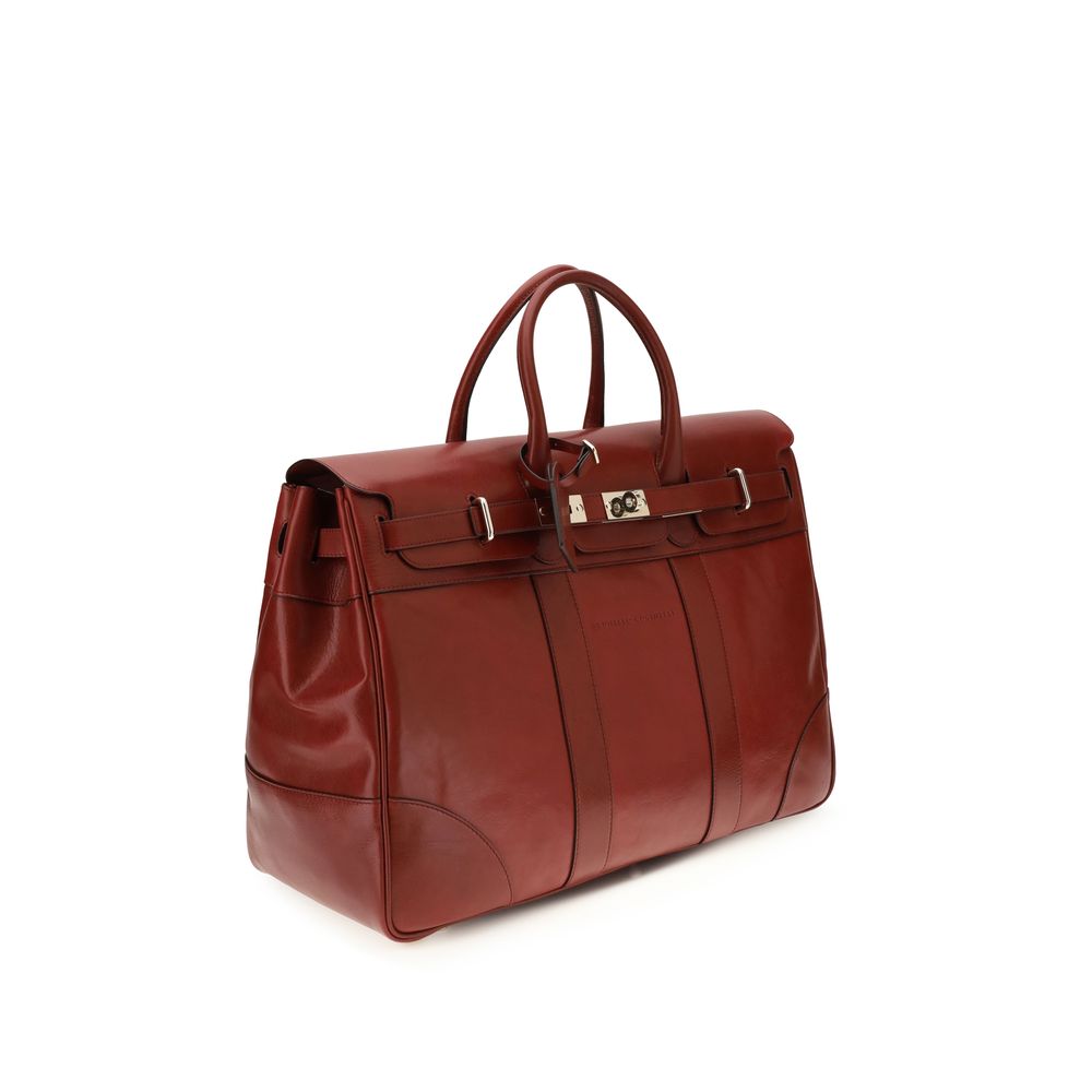 Brunello Cucinelli Bordeaux Calf Leather Bos Taurus Luggage And Travel