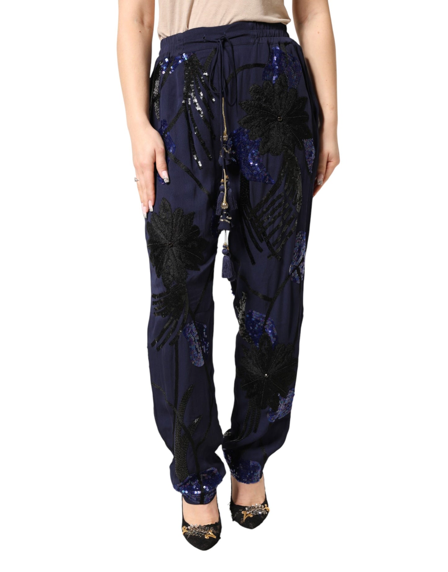 Christian Pellizzari Blue Sequined Tapered Trouser Pants