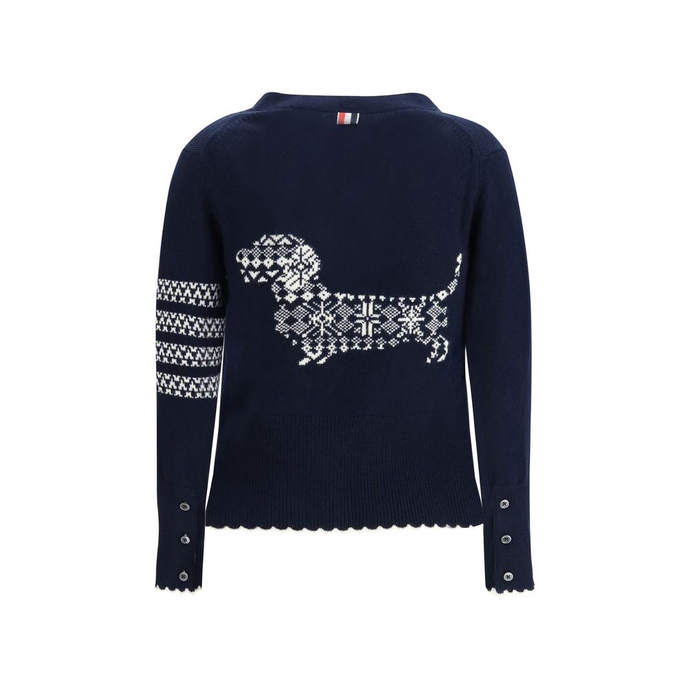 Thom Browne Blue Fleece Wool Cardigan